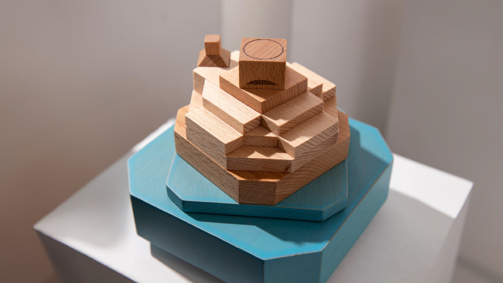 Top view of the wooden parts in the music box design piece